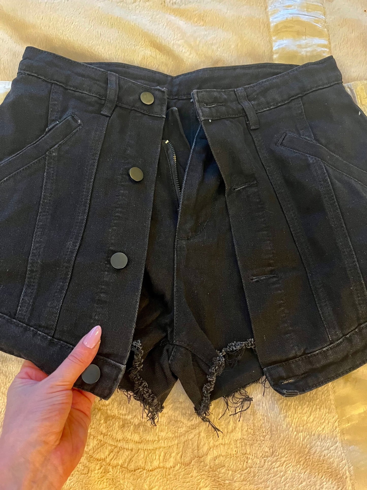 High Waist Open Button Skirt Denim Shorts
