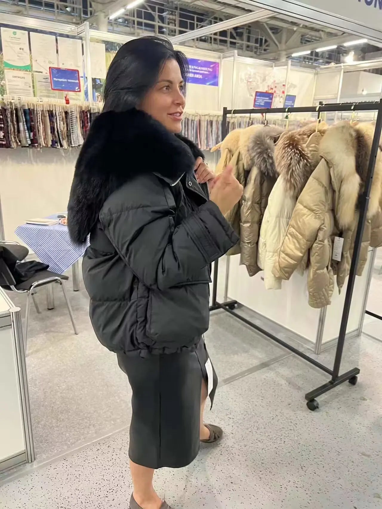 Losse Duck Down Real Fox Fur Collar Parka Puffer Coats