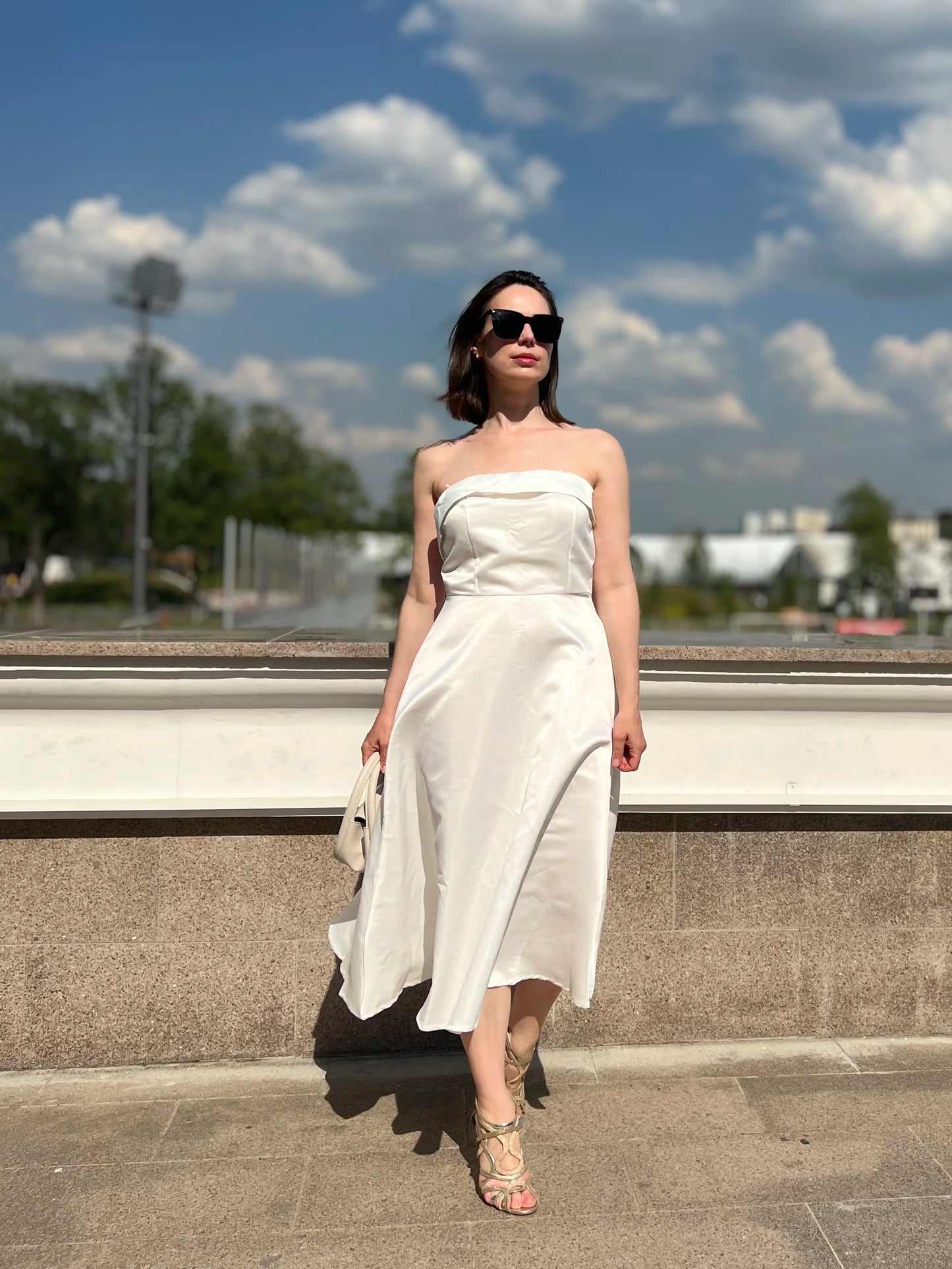 White Strapless Sleeveless Long Dress