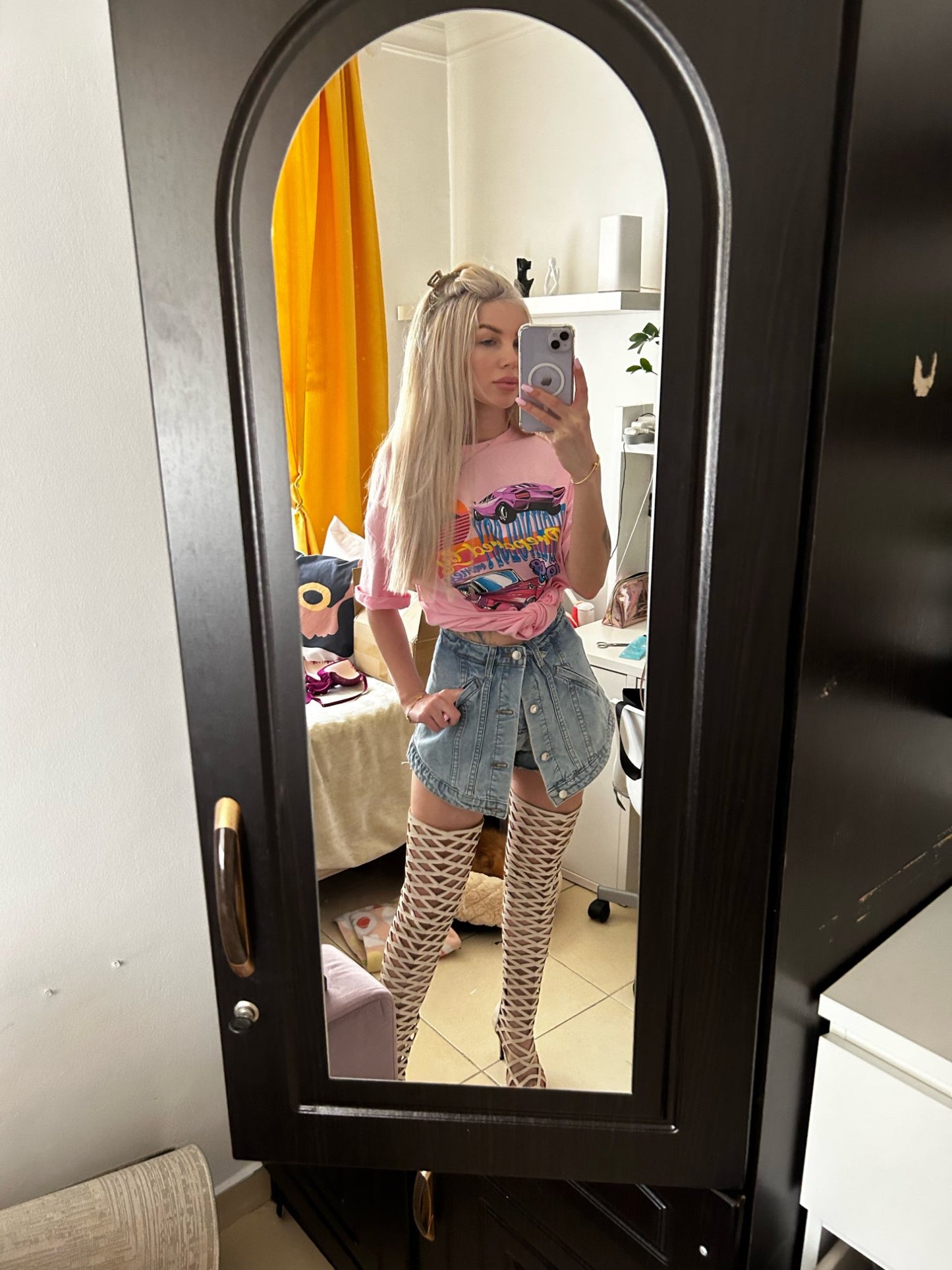 High Waist Open Button Skirt Denim Shorts