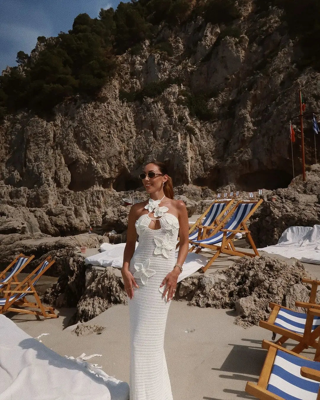 Crochet Halter Backless Hollow Maxi Dresses