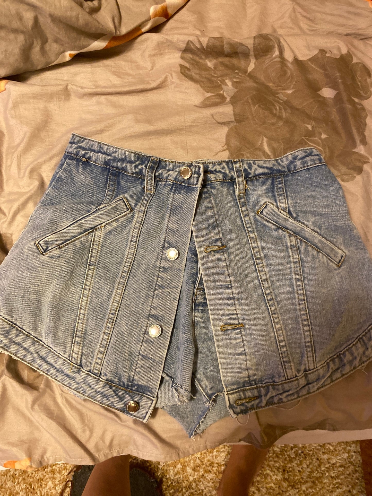 High Waist Open Button Skirt Denim Shorts