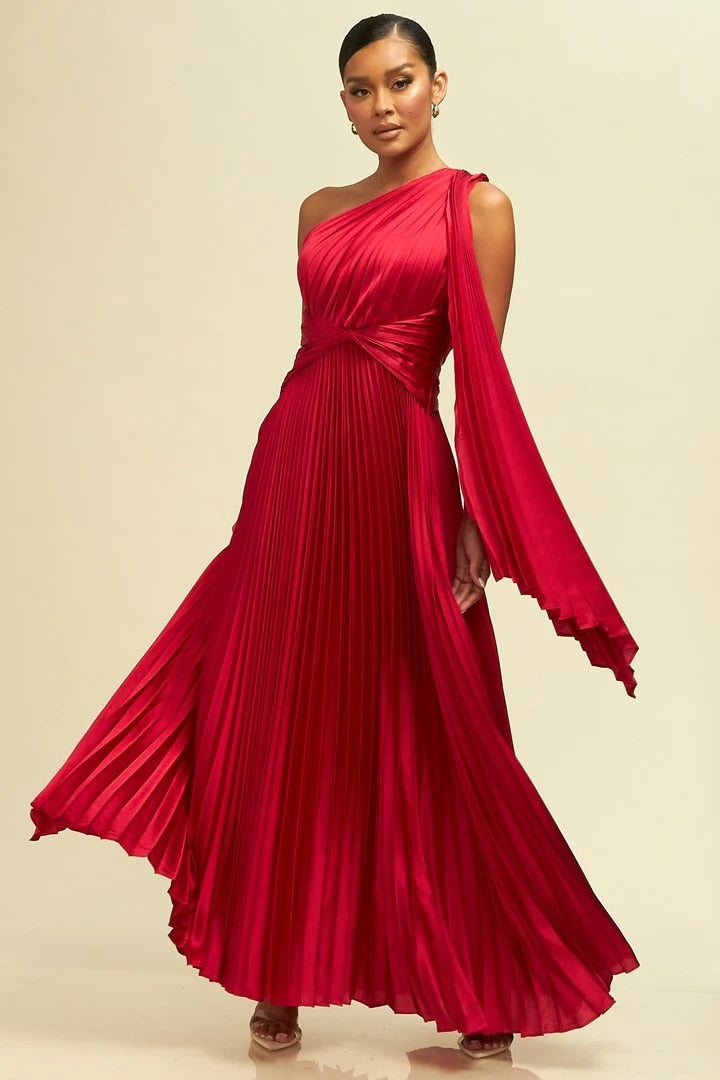 One Long Sleeve Pleated Backless Maxi Dresses