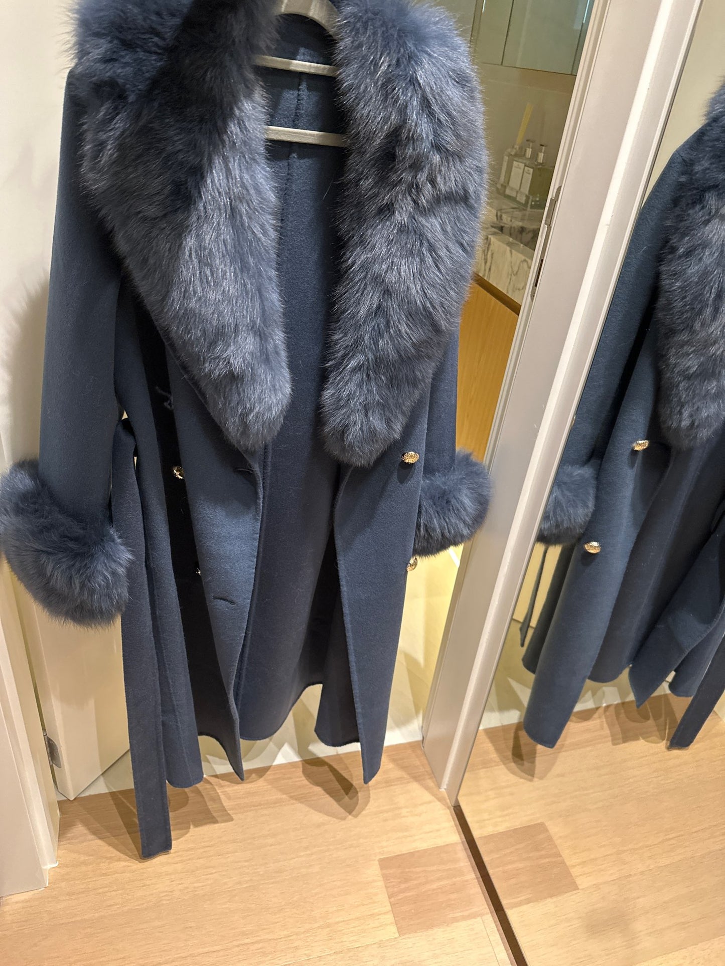 Long Cashmere Pea Coats Big Real Fur Collar & Cuffs