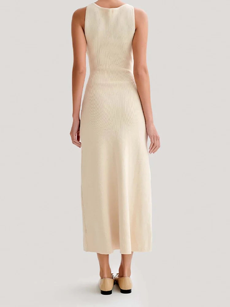 Knitted Sleeveless Button Up Long Dresses
