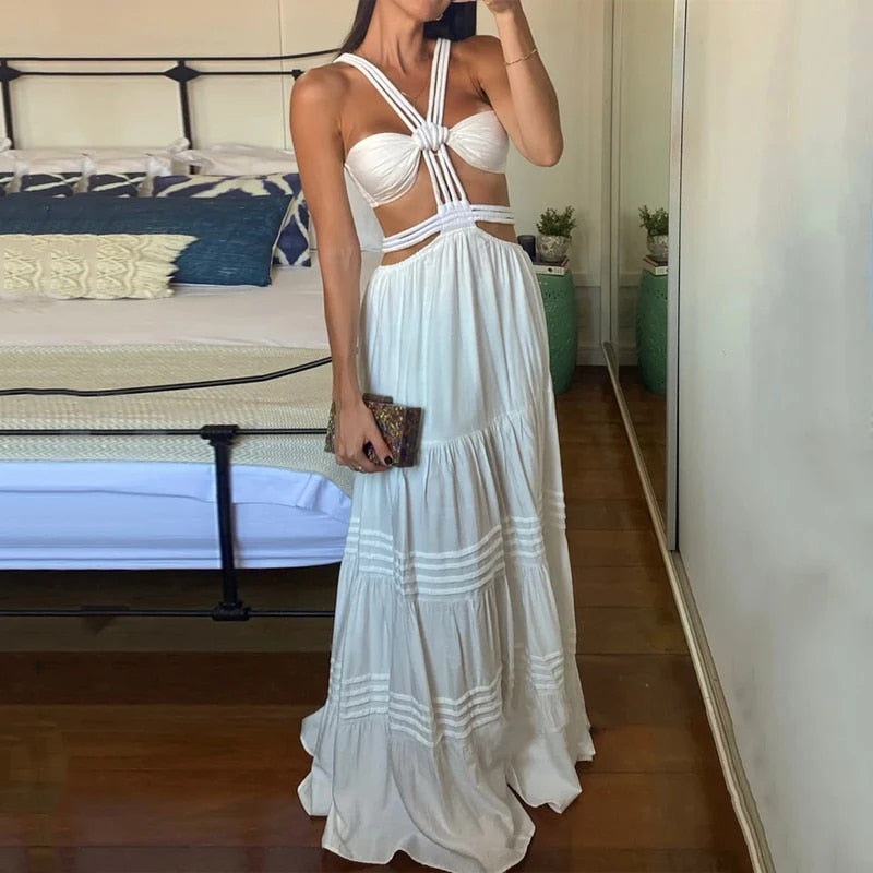 Strap Sleeveless Backless Hollow Long Dresses