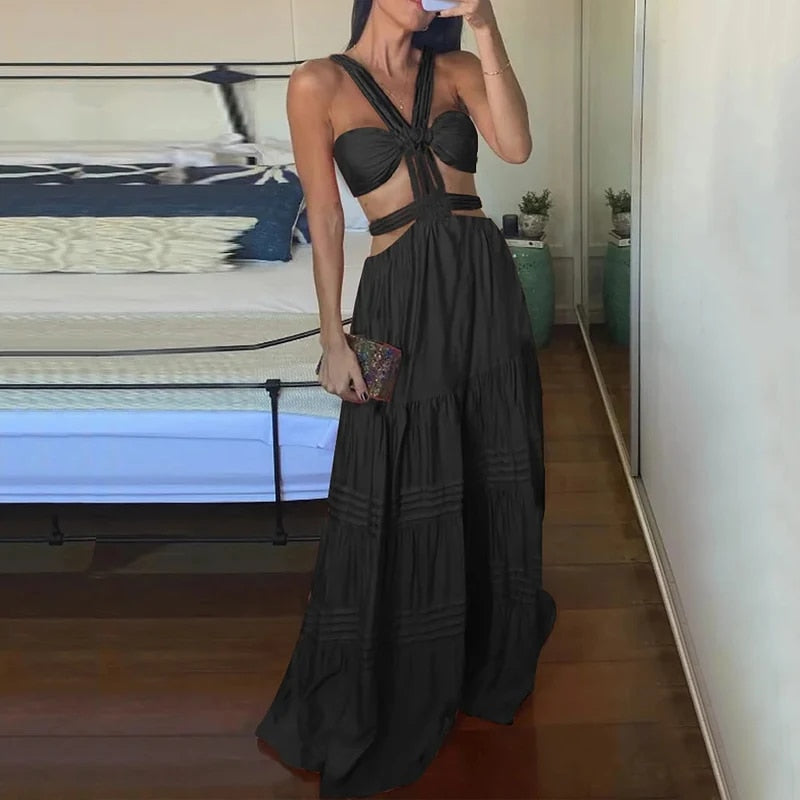 Strap Sleeveless Backless Hollow Long Dresses