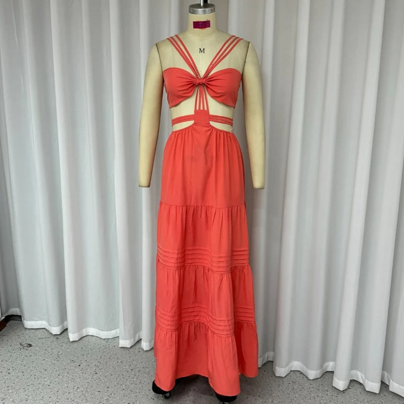 Strap Sleeveless Backless Hollow Long Dresses