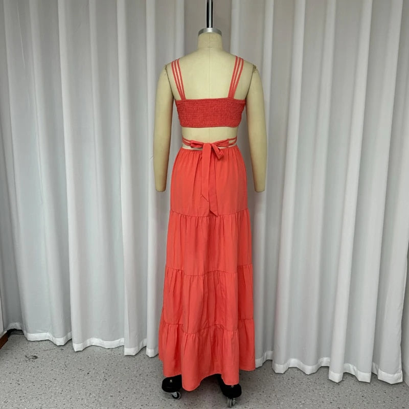Strap Sleeveless Backless Hollow Long Dresses