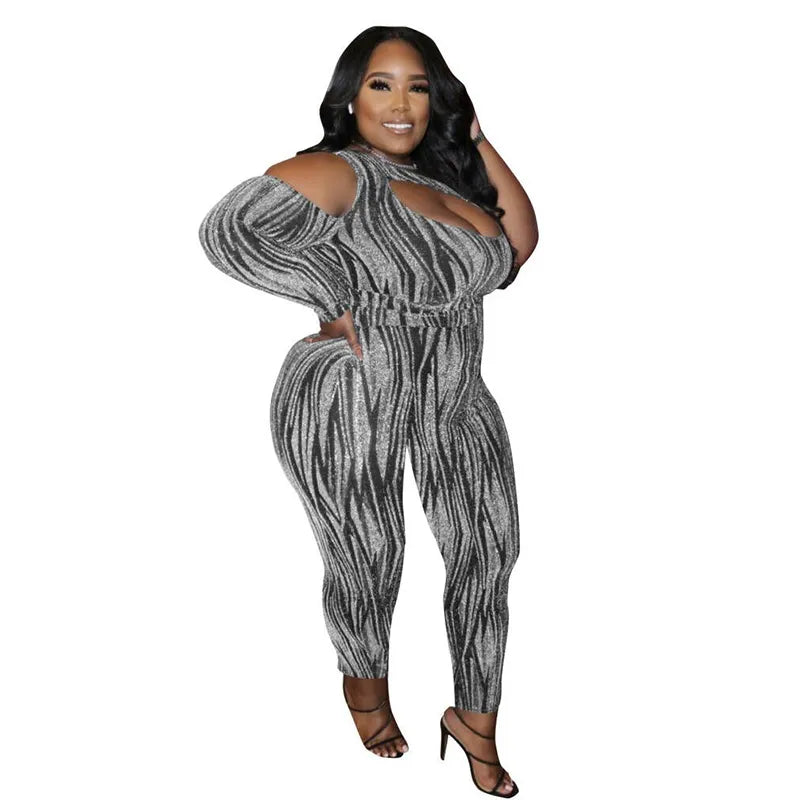 One Shoulder Long Sleeve Jumpsuits Plus Size