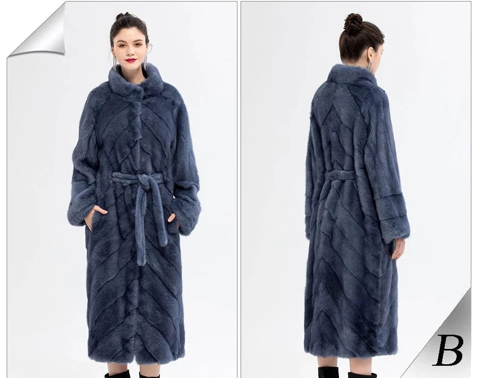Stand Collar Full Pelt Real Mink Fur Coats Long