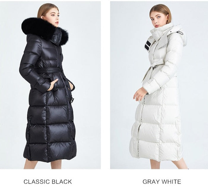 Long Duck Down Coats Real Fur Hooded Parka