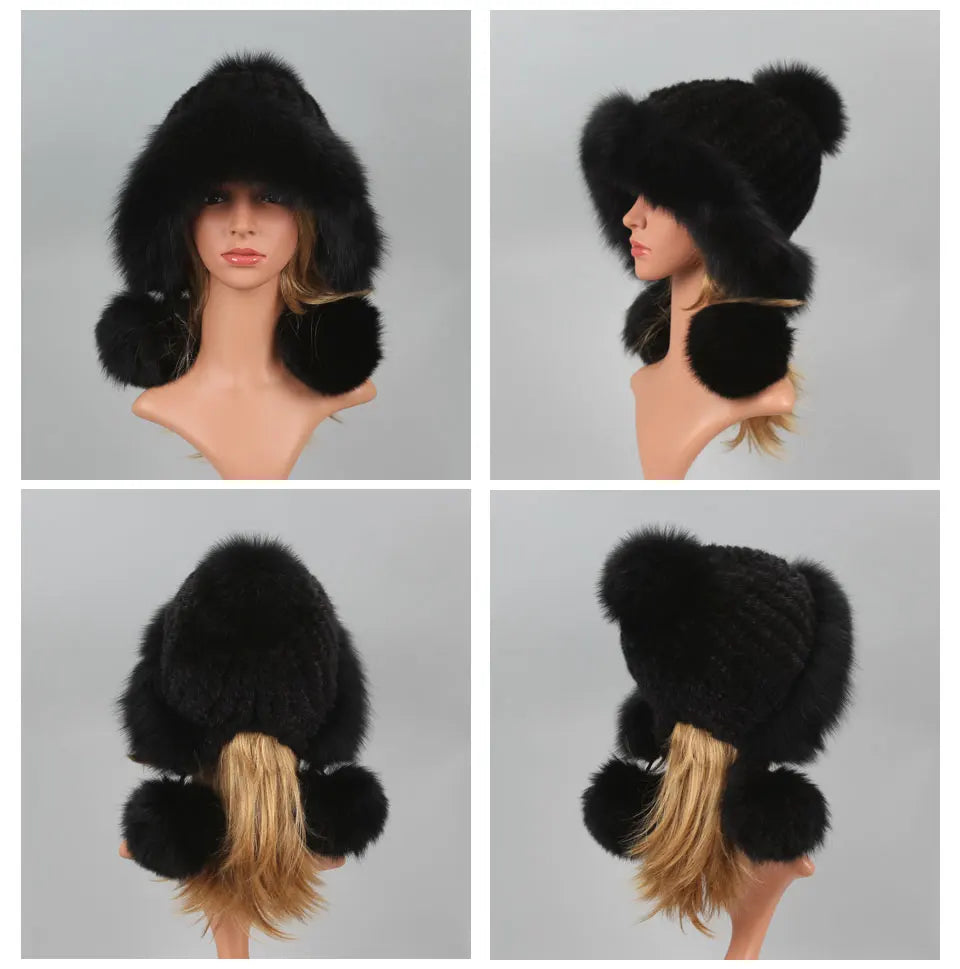 Real Mink Fur Beanies Fox Fur Ball