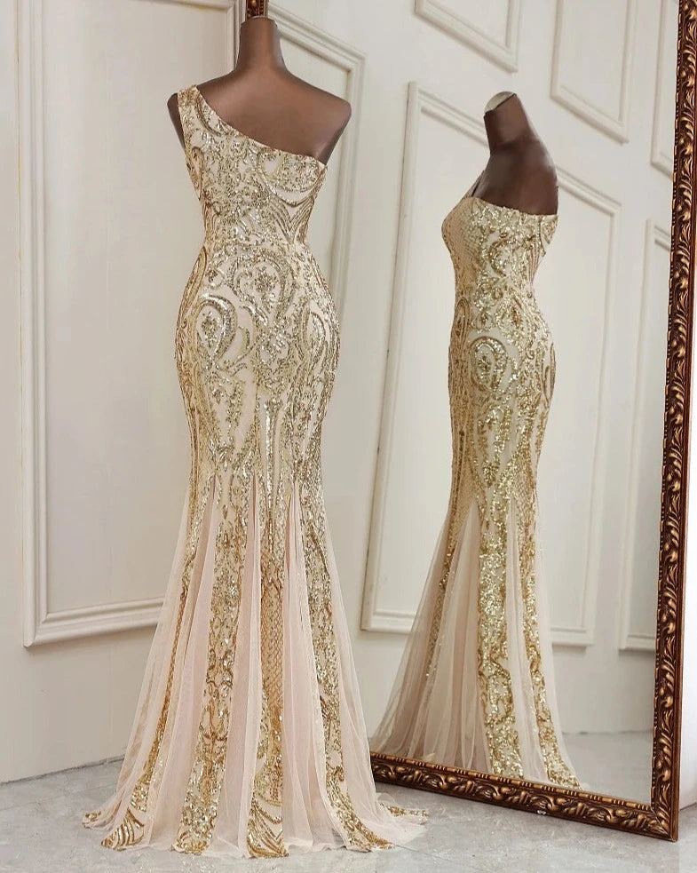 Sequin One Shoulder Sleeveless Mermaid Dresses