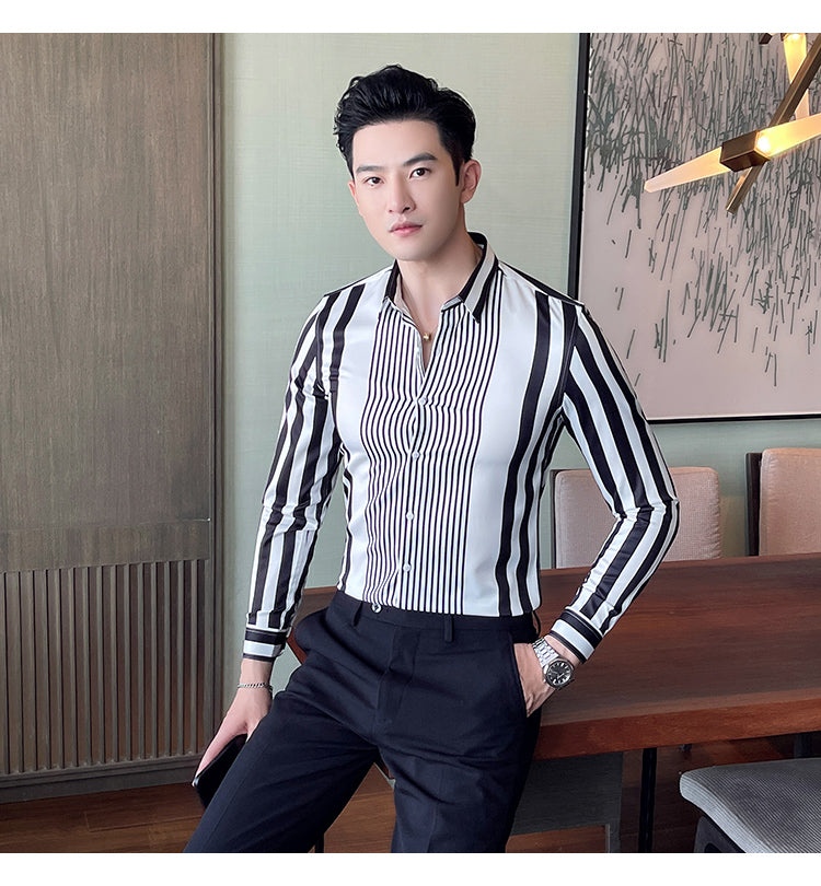 Striped Slim Fit Long Sleeve Button Ups