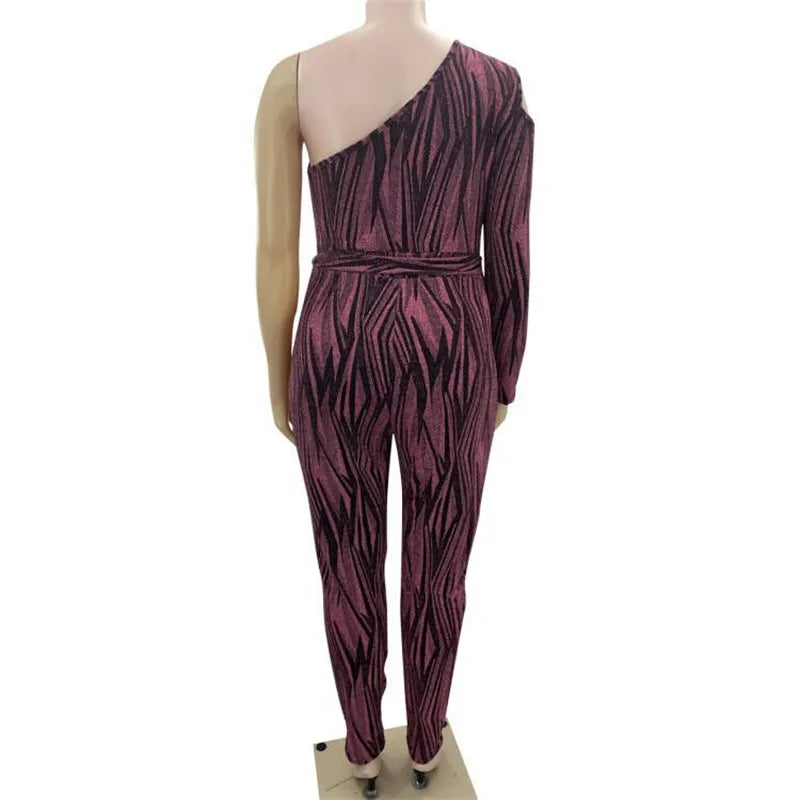 One Shoulder Long Sleeve Jumpsuits Plus Size