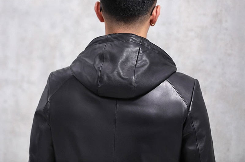 White Duck Down Genuine Leather Coat Hooded