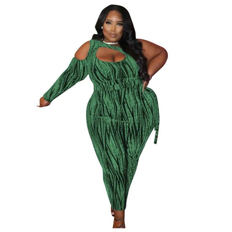 One Shoulder Long Sleeve Jumpsuits Plus Size