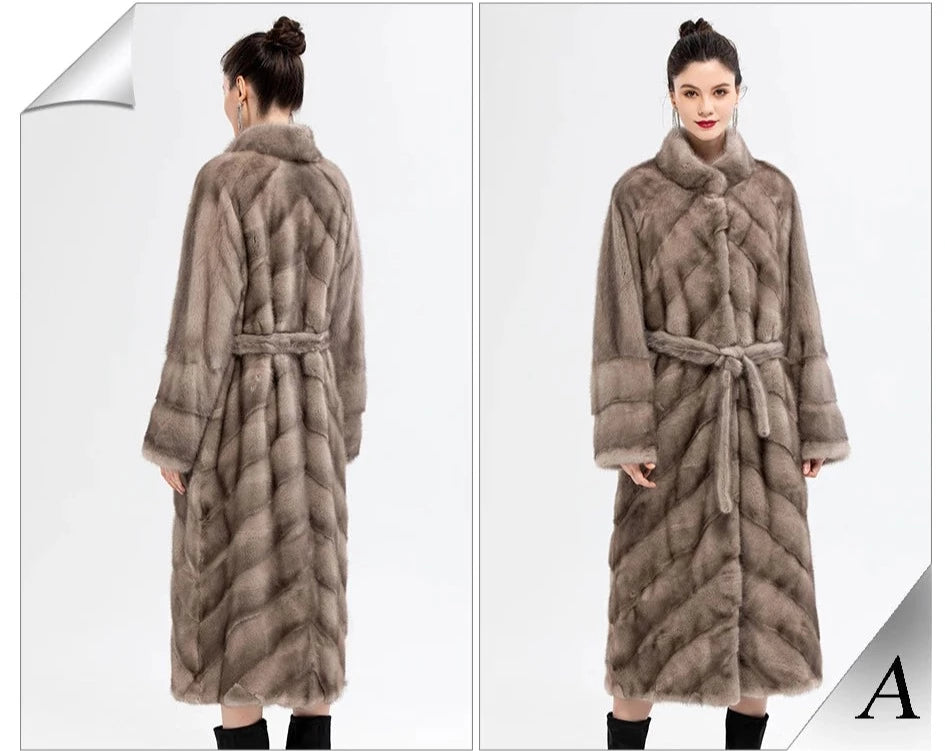 Stand Collar Full Pelt Real Mink Fur Coats Long