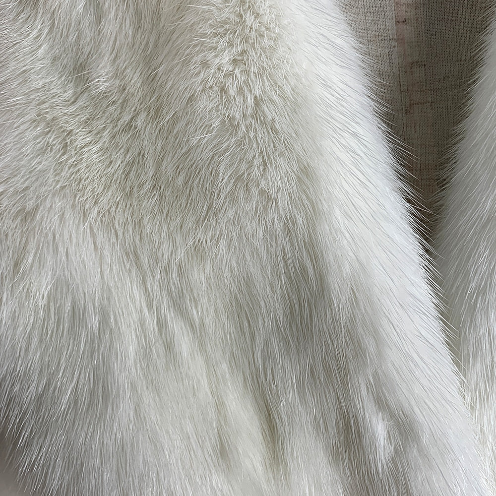 White Long Real Mink Fur Coats