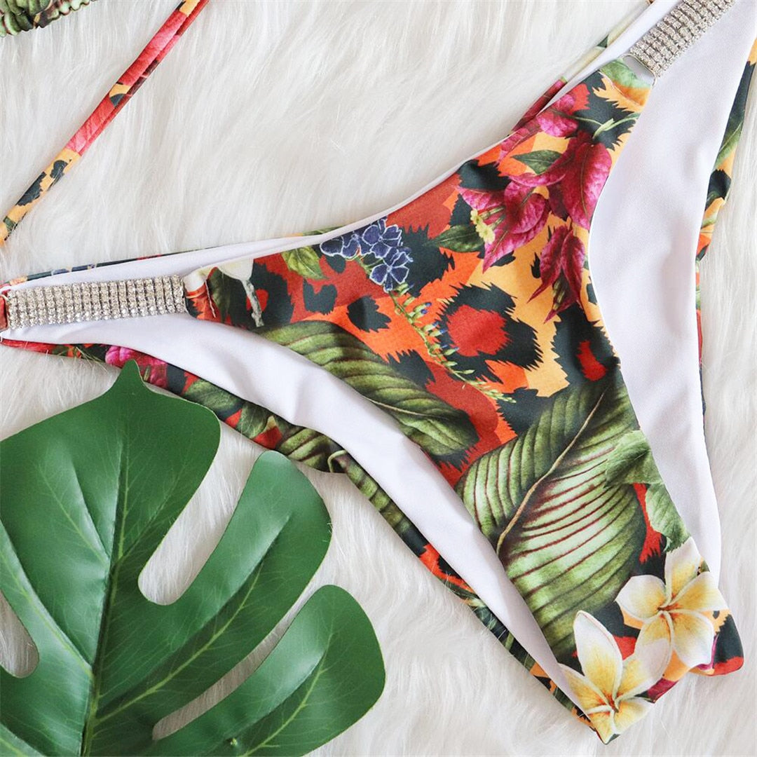 Shiny Rhinestone Halter Bikini Sets