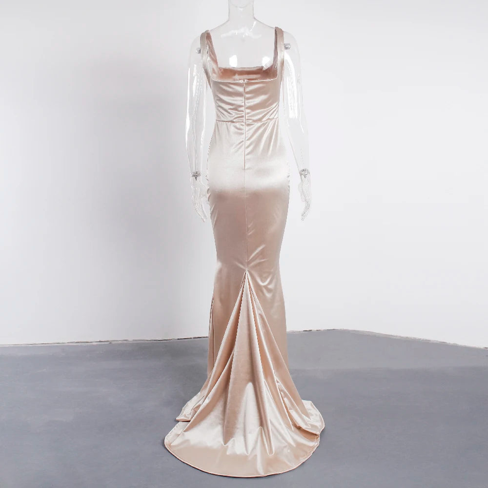 Satin Tank Square Collar Sleeveless Maxi Dresses