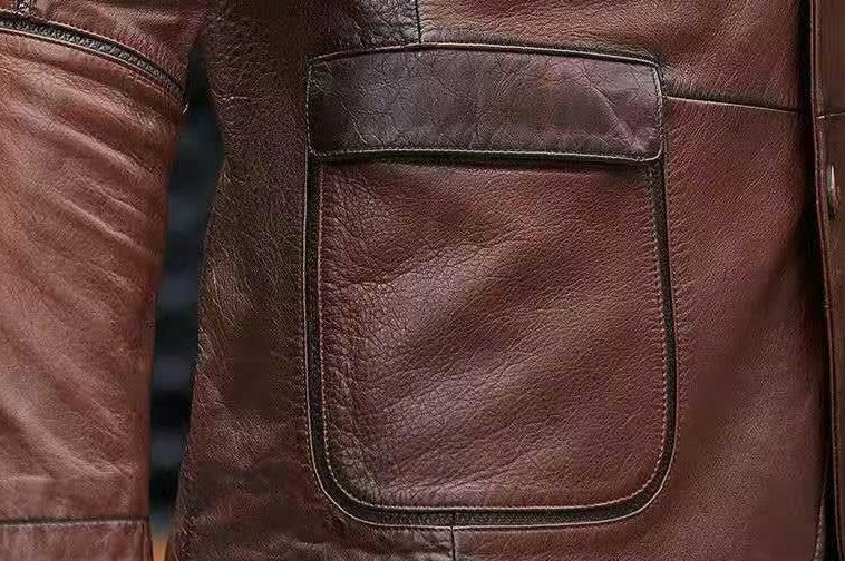 Genuine Leather Slim Blazer