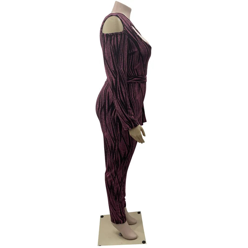 One Shoulder Long Sleeve Jumpsuits Plus Size