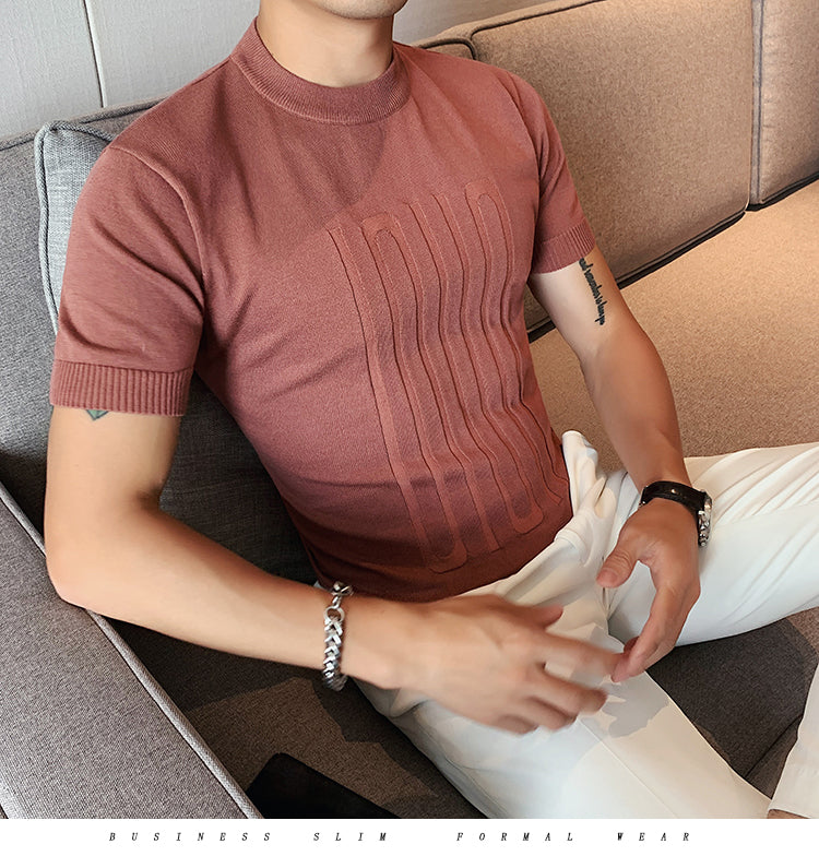 Knitted O-Neck Slim Fit Short Sleeve Shirts