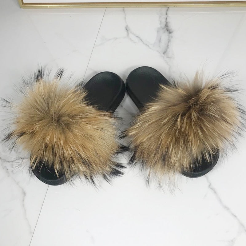 Real Fur Slides Sandals Slippers Flip Flops