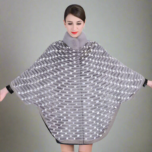 Knitted Real Mink Fur Poncho Batwing Sleeve