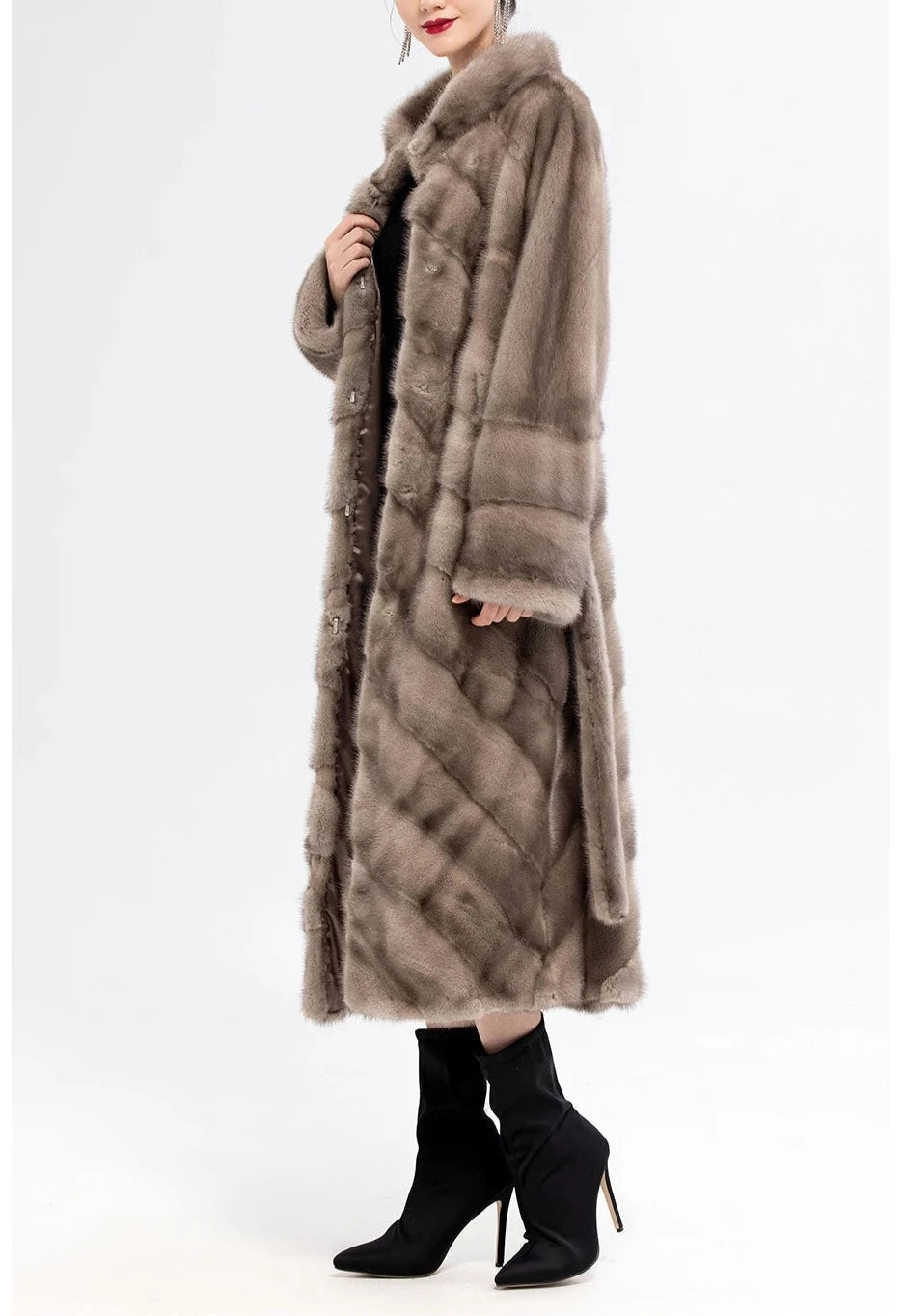 Stand Collar Full Pelt Real Mink Fur Coats Long