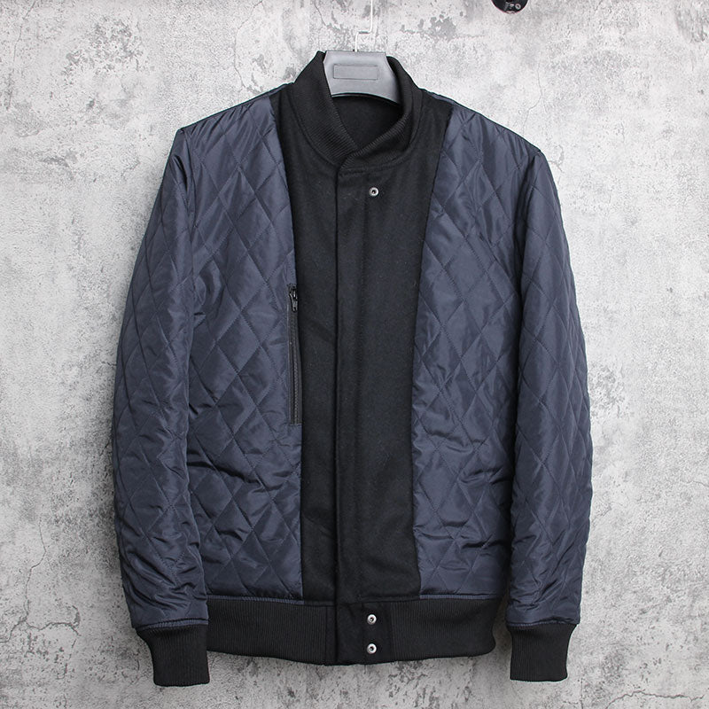 Genuine Leather Woolen Jacket Stand Collar