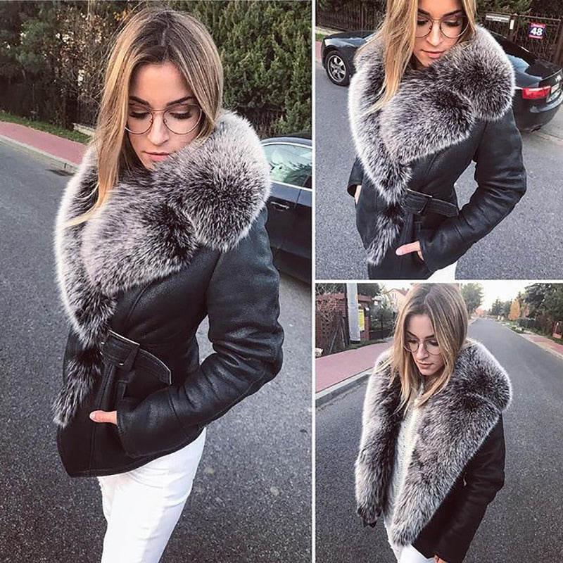 Genuine Leather Coats Real Fur Collar And Cuff