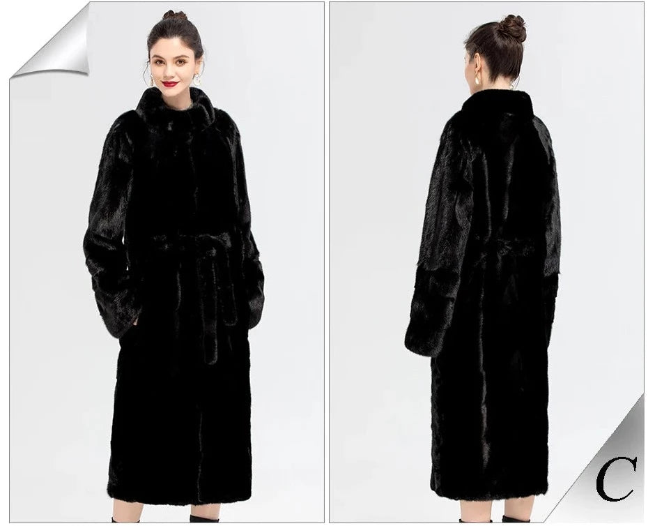 Stand Collar Full Pelt Real Mink Fur Coats Long