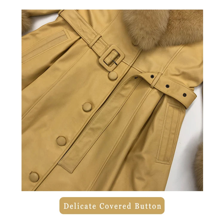 Genuine Leather Trench Coats Real Fur Collar & Cuffs