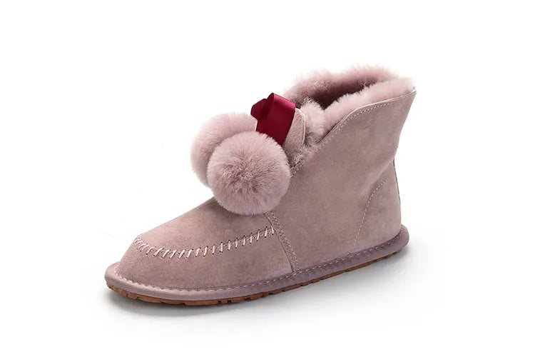 Genuine Leather Real Fur Ankle Boots