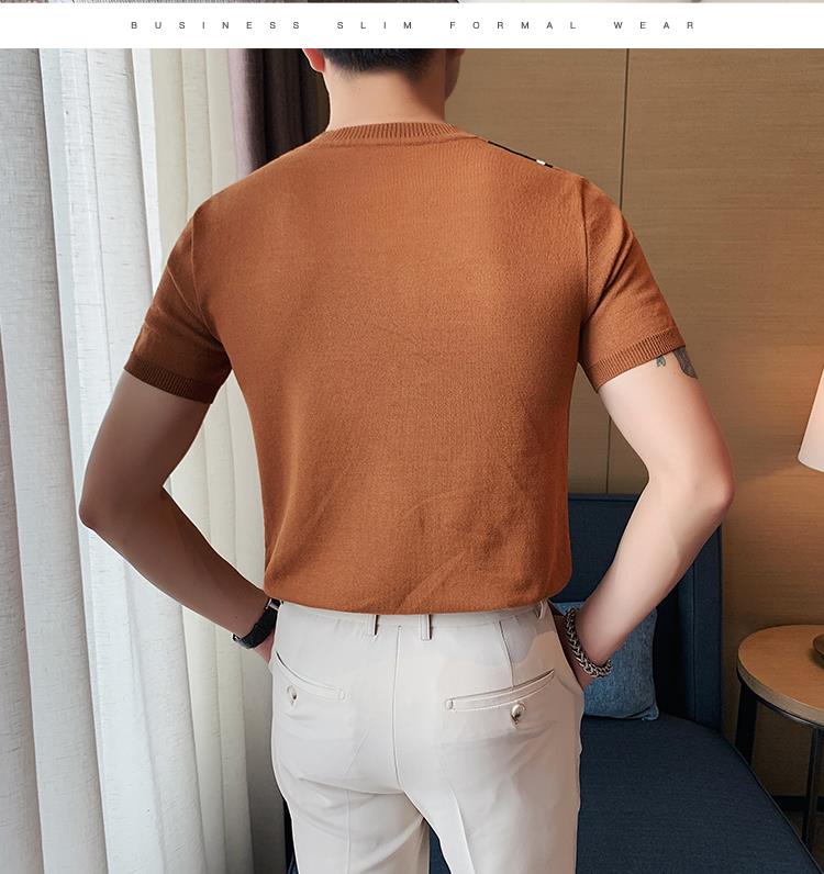 Color Bar Knitted Short Sleeve Shirts