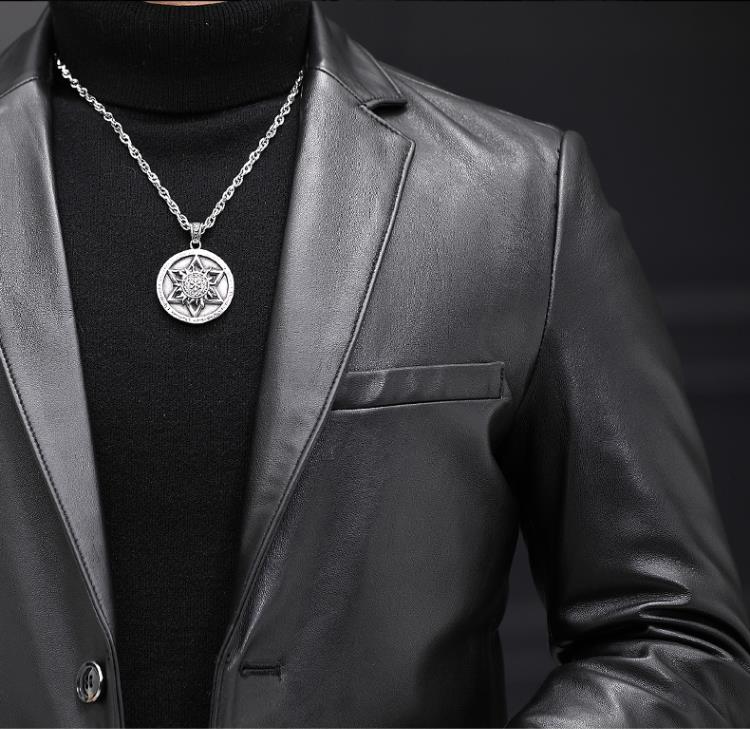 Black Genuine Leather Slim Blazer