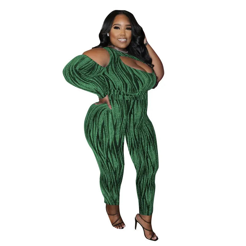 One Shoulder Long Sleeve Jumpsuits Plus Size