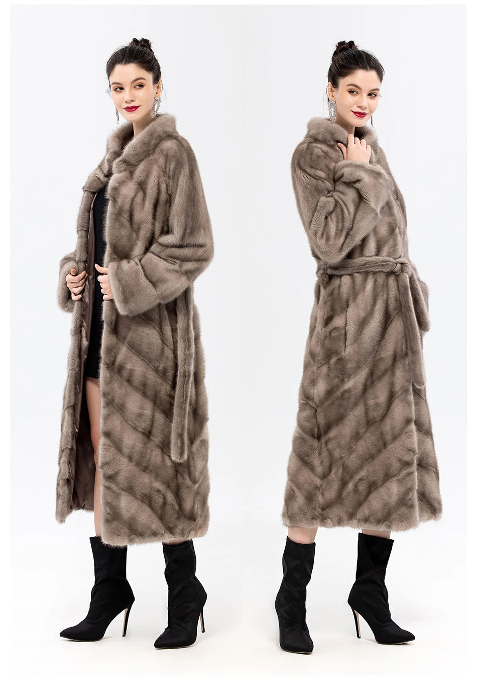 Stand Collar Full Pelt Real Mink Fur Coats Long