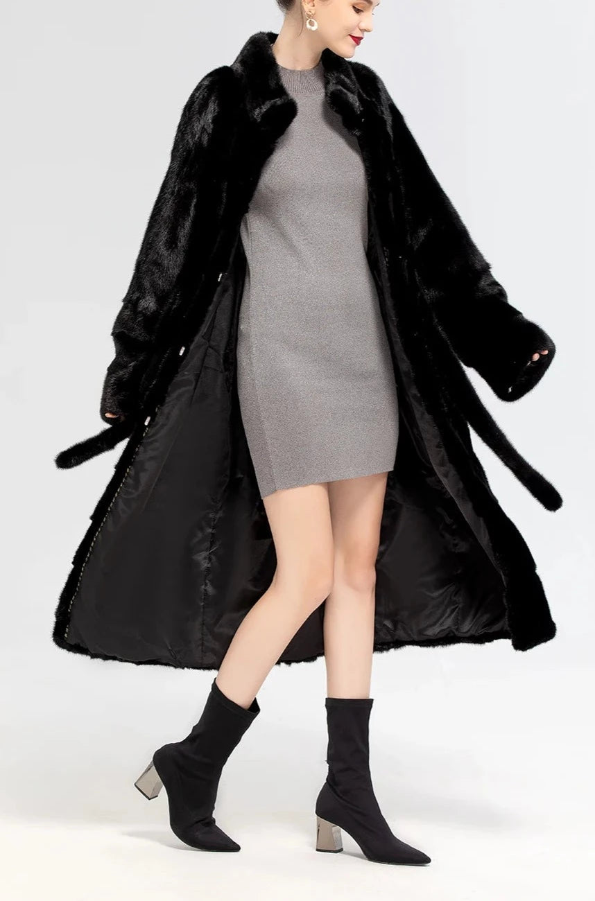Stand Collar Full Pelt Real Mink Fur Coats Long