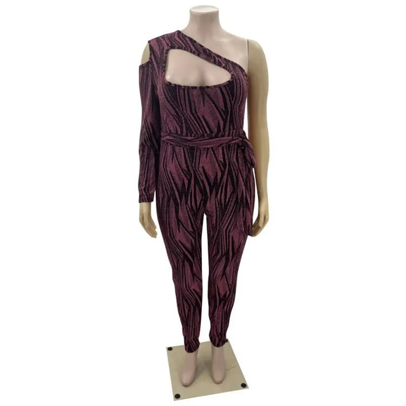 One Shoulder Long Sleeve Jumpsuits Plus Size