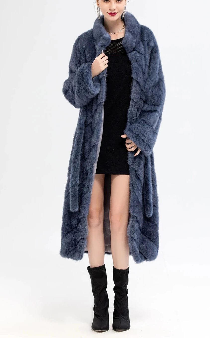 Stand Collar Full Pelt Real Mink Fur Coats Long