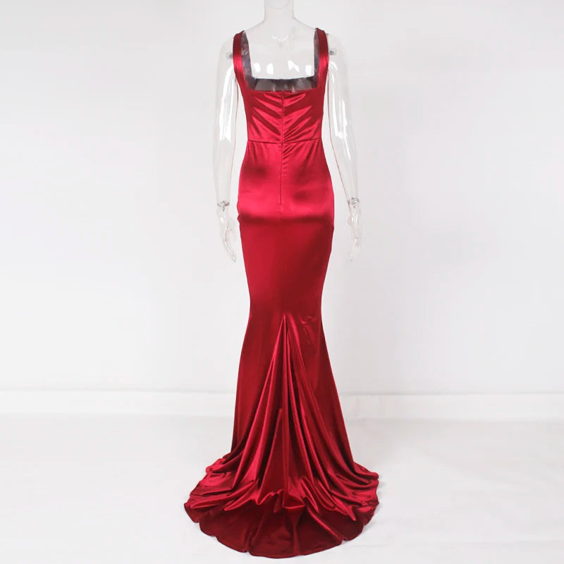 Satin Tank Square Collar Sleeveless Maxi Dresses