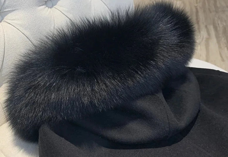 Cashmere Horn Button Hooded Real Fox Fur Coats