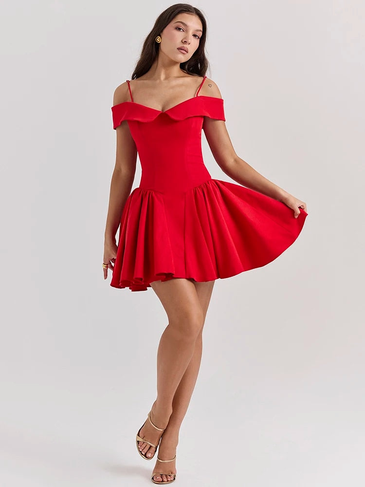 Off-shoulder Spaghetti Strap Sleeveless Mini Dresses