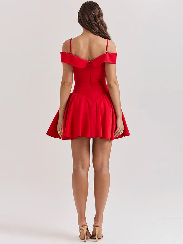 Off-shoulder Spaghetti Strap Sleeveless Mini Dresses