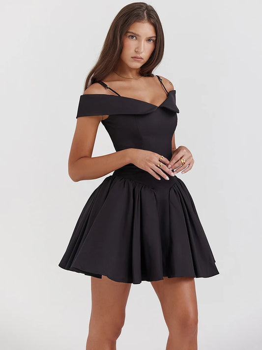 Off-shoulder Strap Sleeveless Mini Dresses