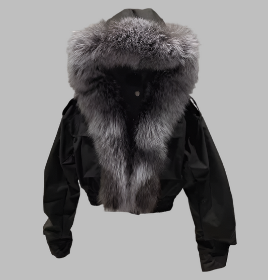 Real Fur Liner Real Fur Collar Hood Crop Coats